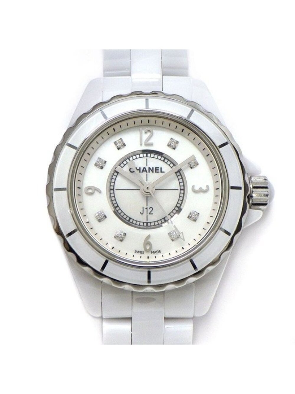 Chanel Watch J12 H2570 8 Points Diamond Index White Shell Dial SS Ceramic
